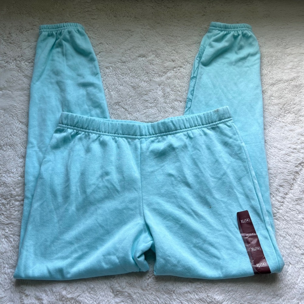 Star Wars Girls Aqua Blue R2-D2 C-3PO Graphic Jogger Sweatpants Size XL 14 NWT